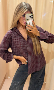 Blouse ruit sparkle bordeaux