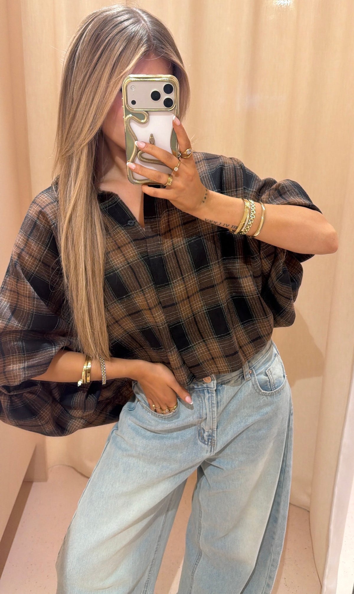 Blouse Julia ruit camel