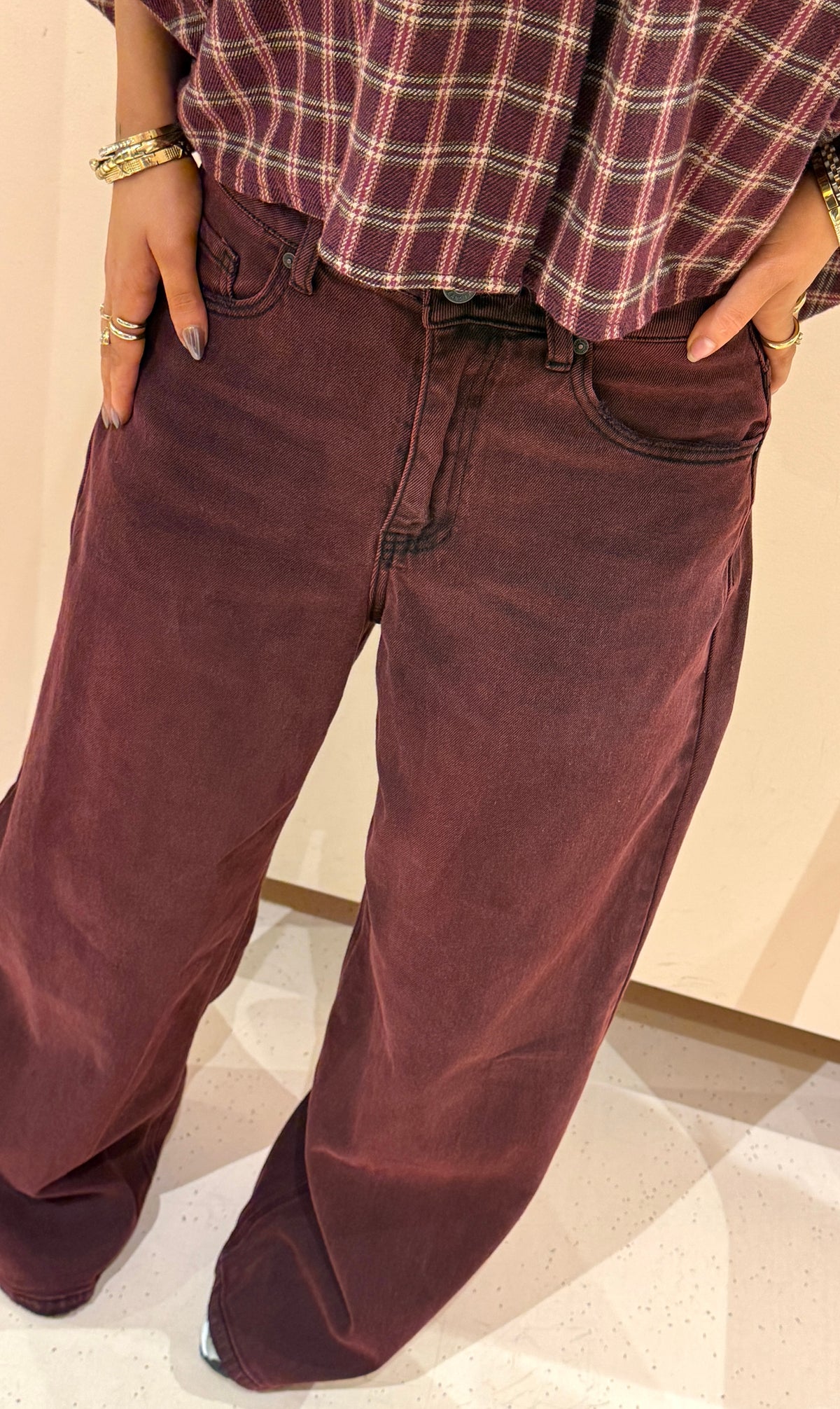 Jeans roos wide leg bordeaux