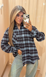 Ruit blouse ruby blauw strass
