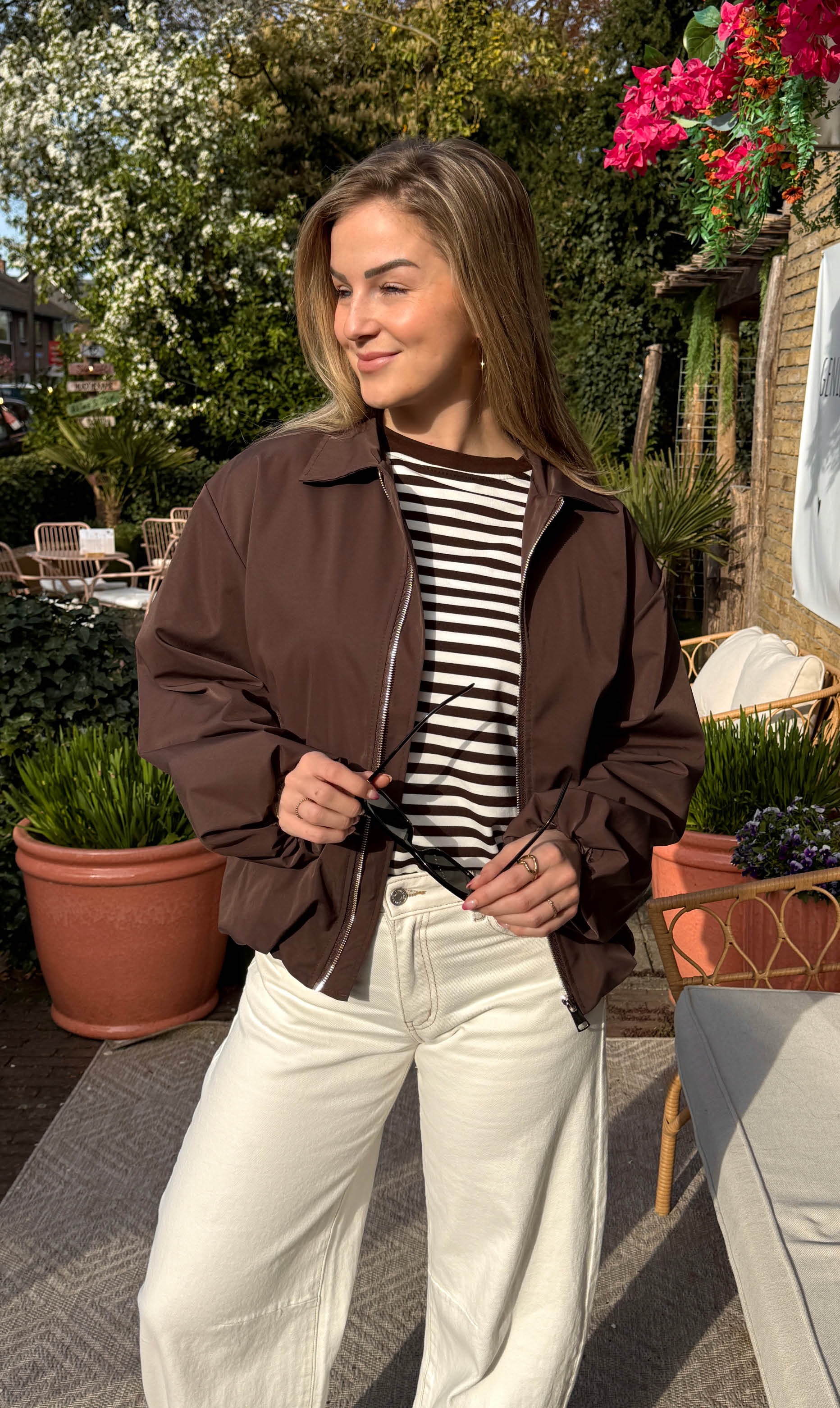 Bomber jacket sari bruin