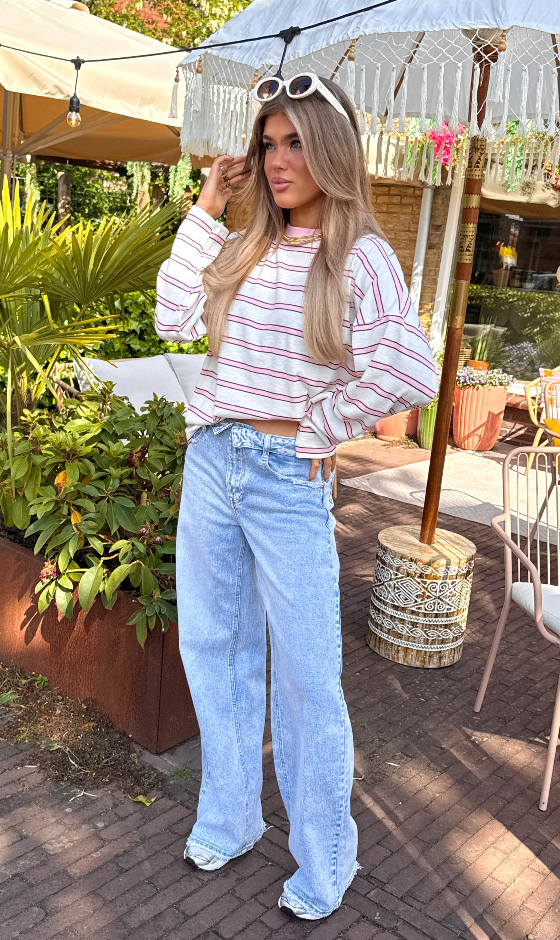 Saar streep longsleeve roze