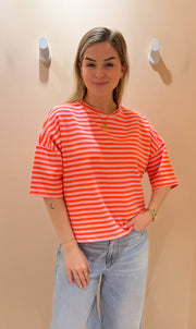 Streep top lexy korte mouw coral