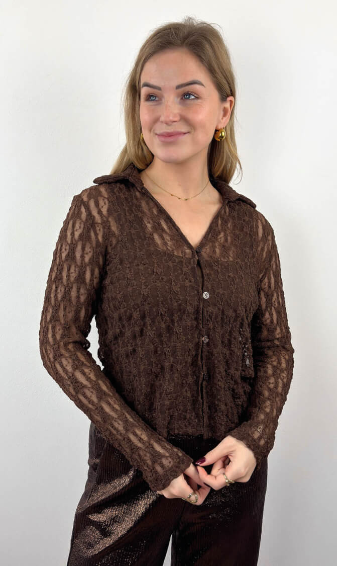 Ambika kanten blouse debby bruin