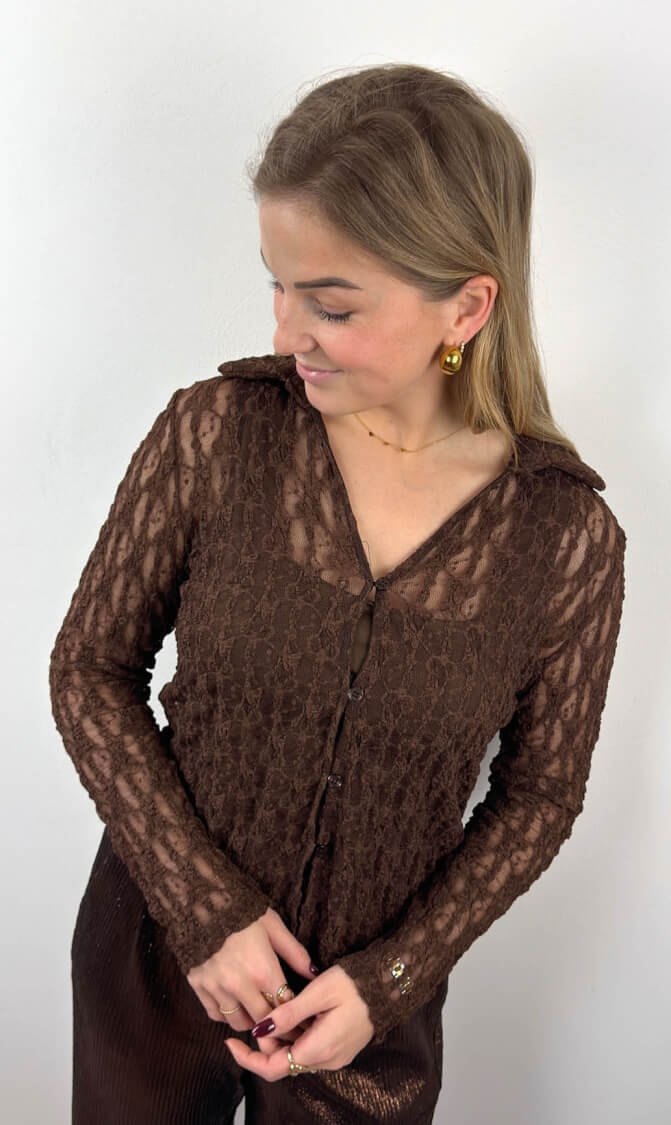 Ambika kanten blouse debby bruin