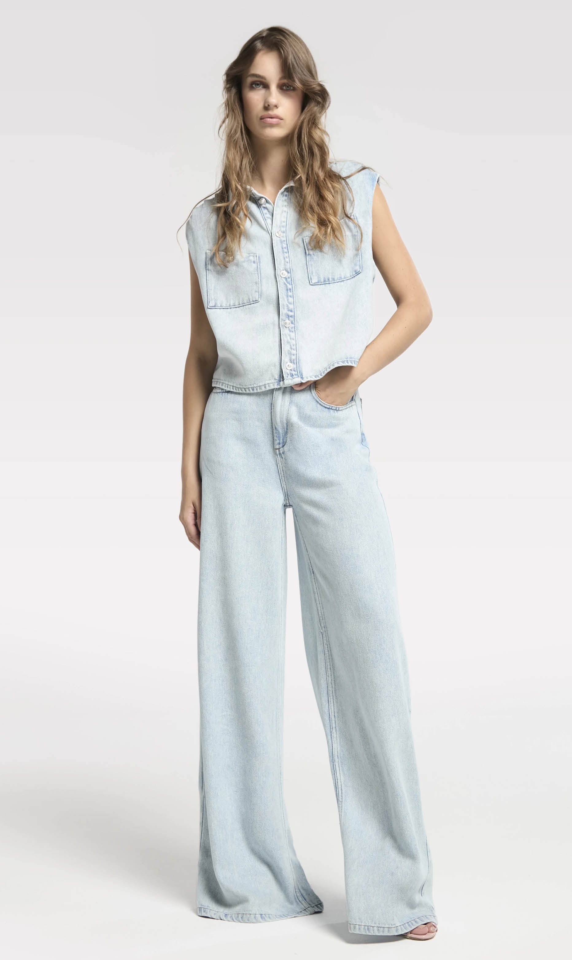 Homage Flowy extra wide leg palazzo jeans light soft blue