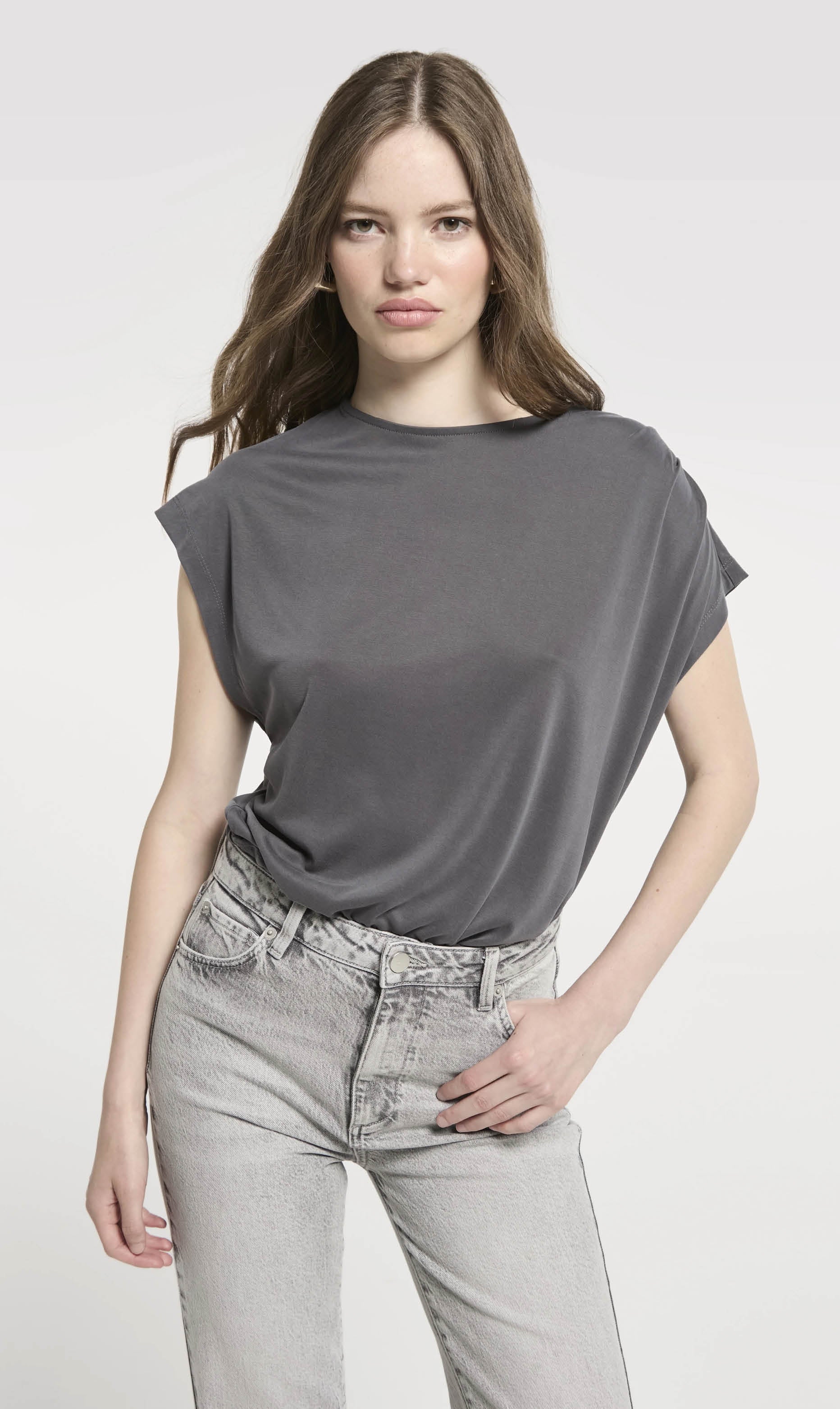 Homage Flowy Top With Gathered Shoulder Antracite