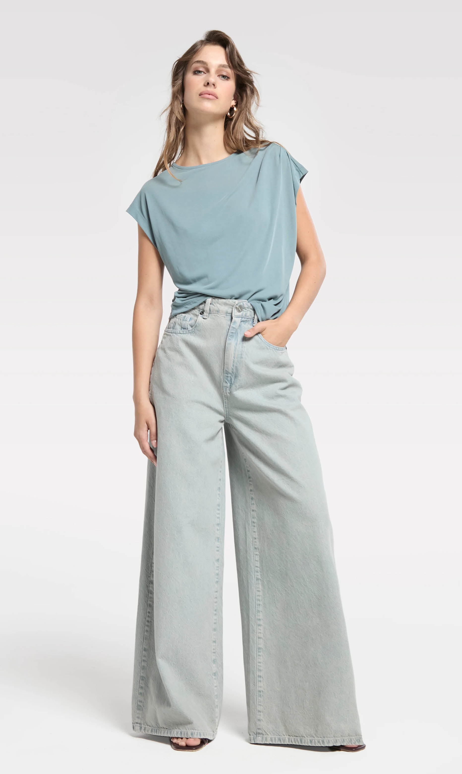 Homage Overdyed wide leg jeans sea blue denim