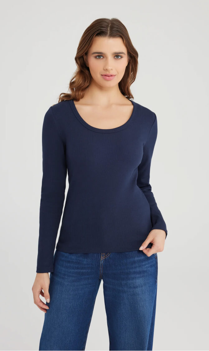 COJ Dora scoop neck long sleeve tshirt navy