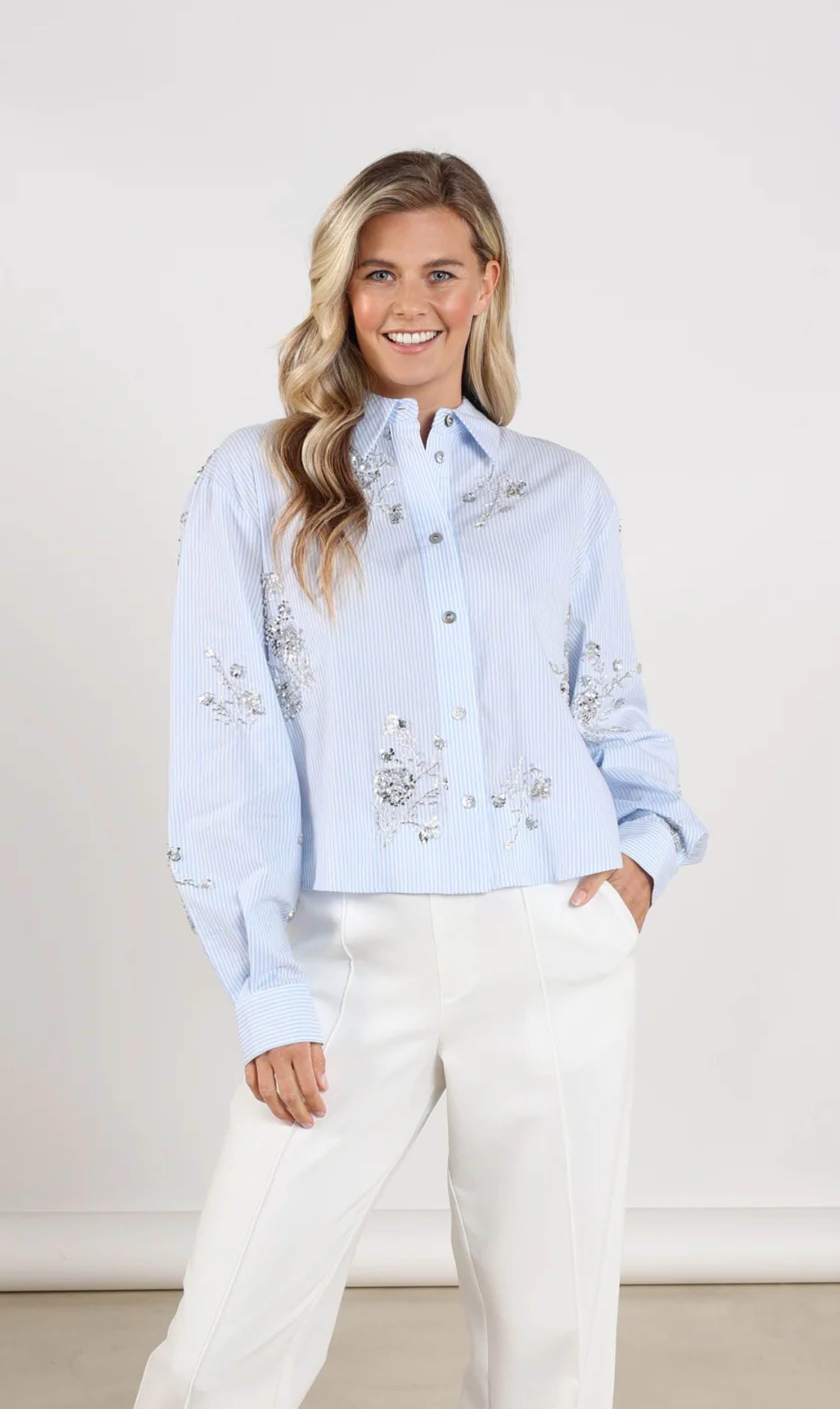 Nukus Adora blouse stripe cloudy/offwhite
