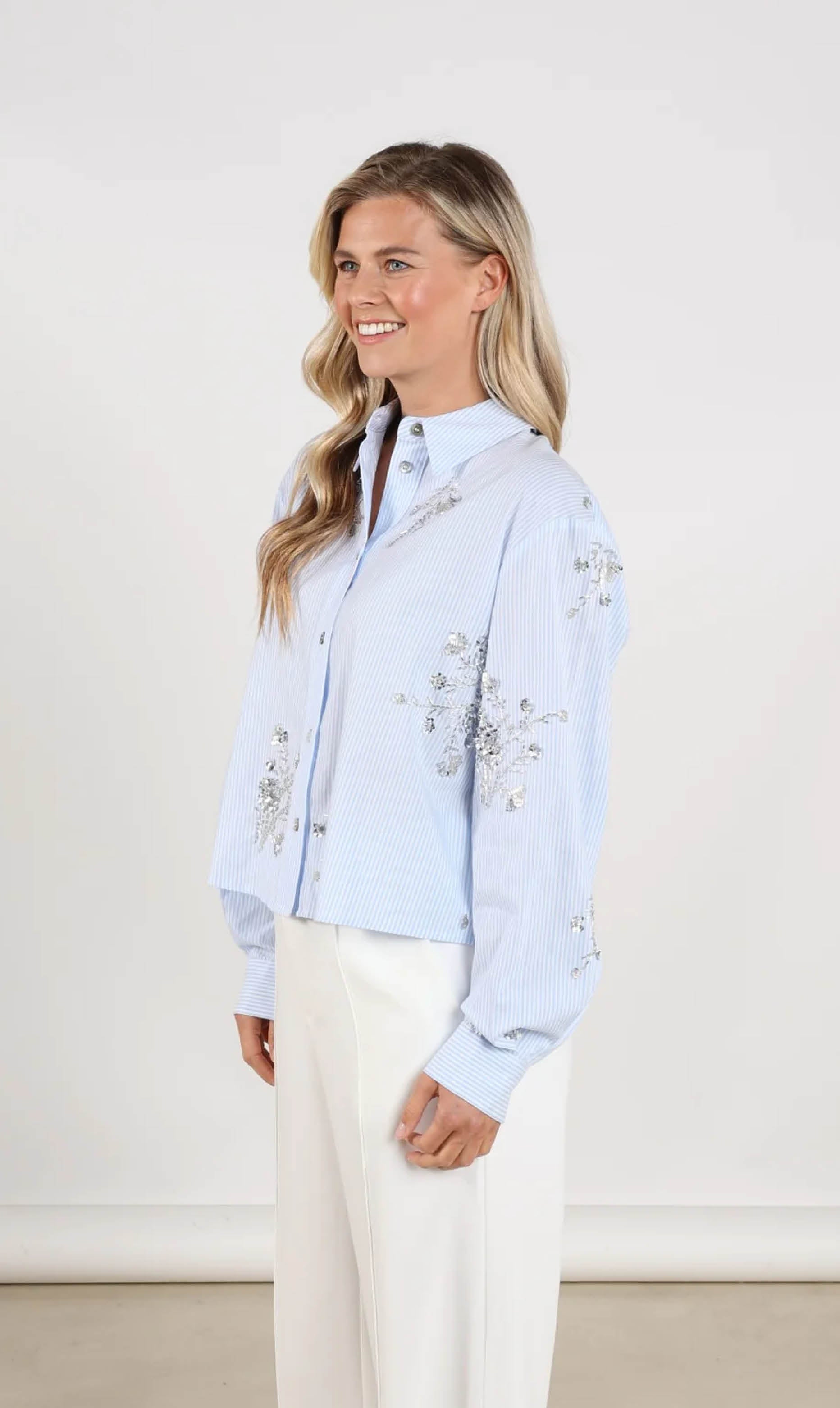 Nukus Adora blouse stripe cloudy/offwhite