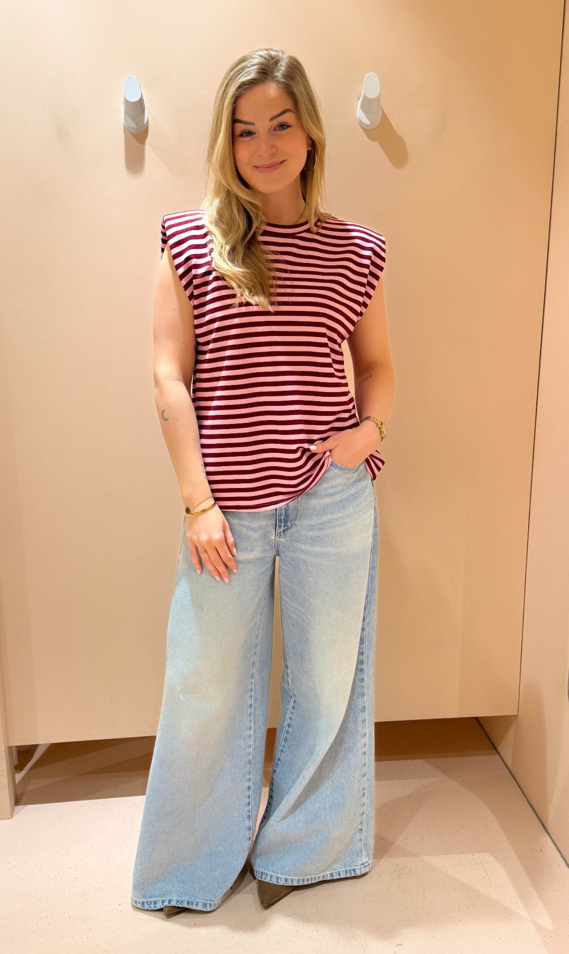 Streep top sylvie bordeaux/roze