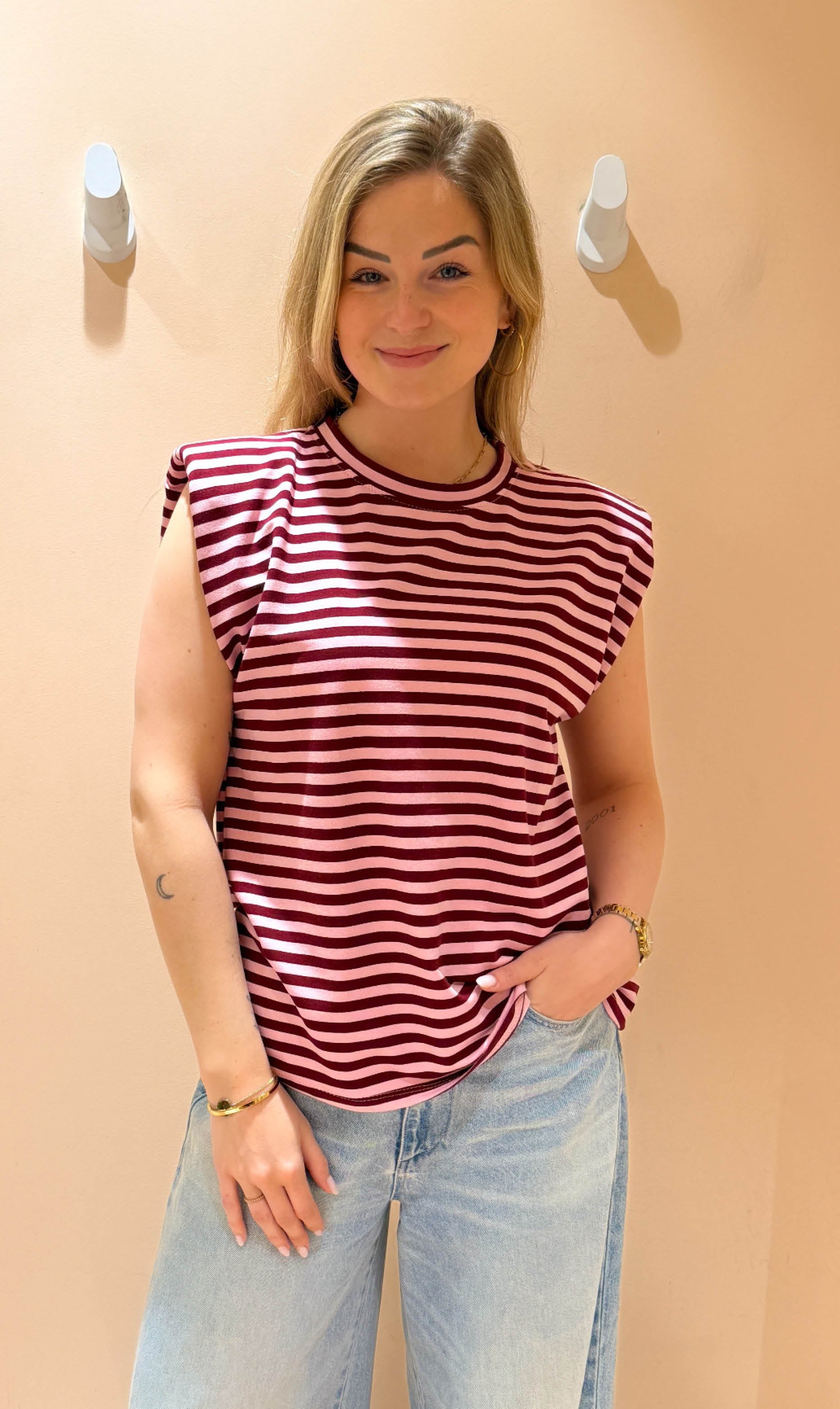 Streep top sylvie bordeaux/roze