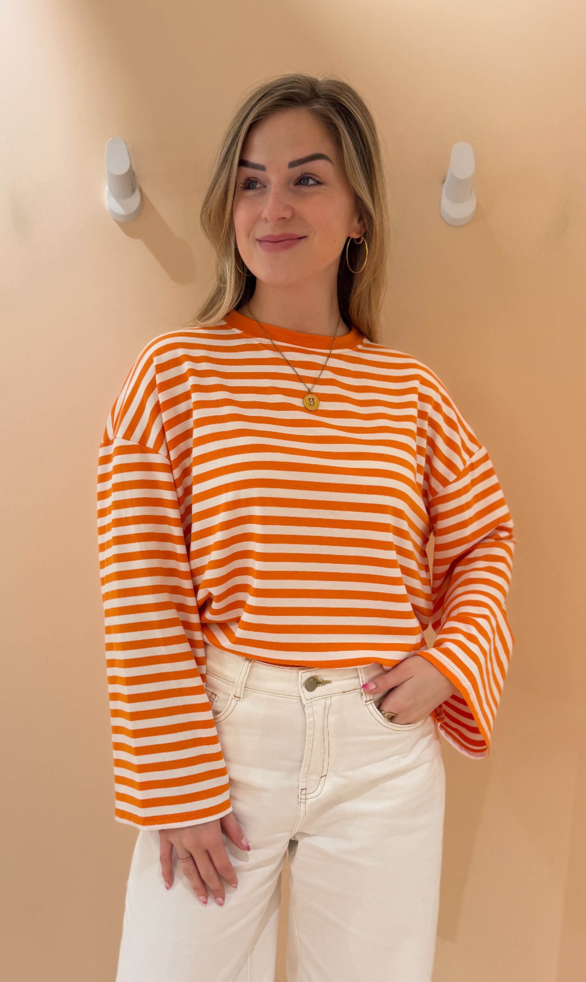 Streep shirt sylvie lange mouw oranje