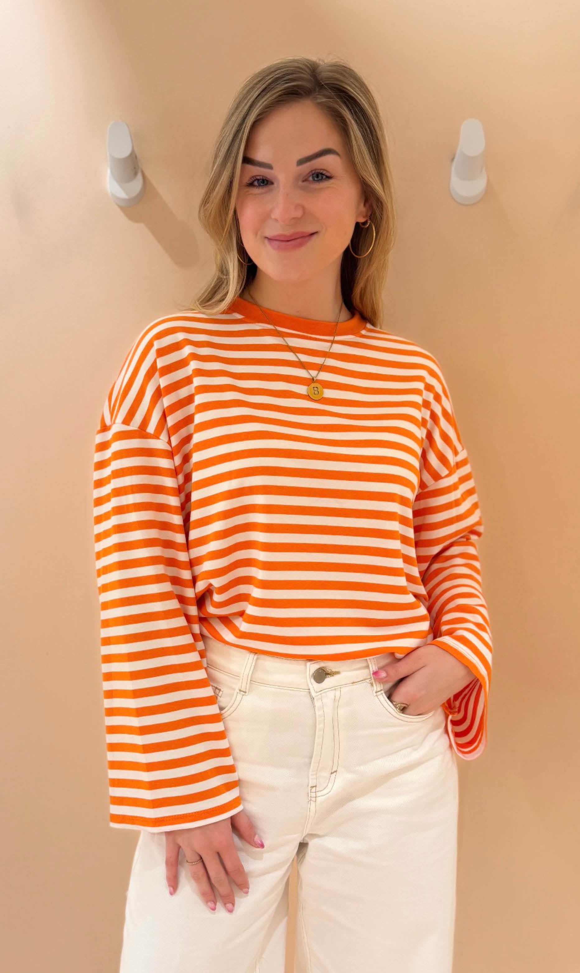 Streep shirt sylvie lange mouw oranje