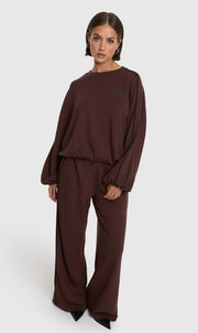 Alix ladies knitted piping pants brown