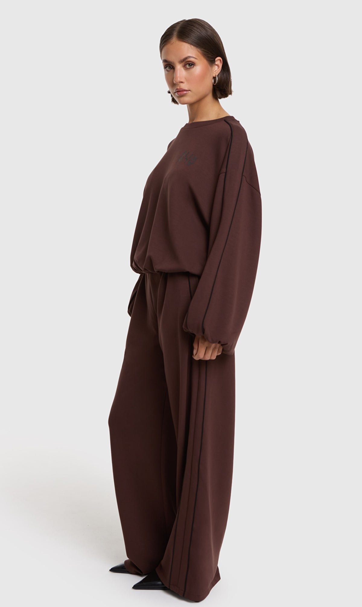 Alix the Label knitted piping pants brown