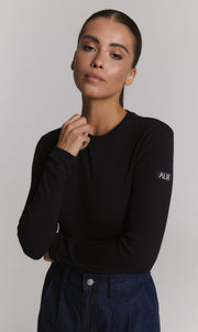 Alix ladies knitted rib longsleeve t-shirt black