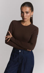 Alix ladies knitted rib longsleeve t-shirt brown