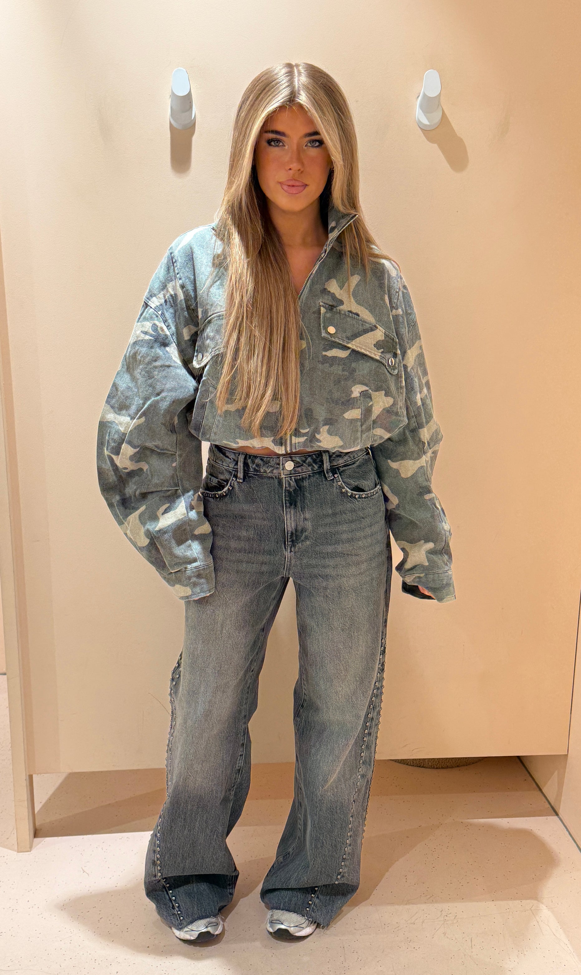 Homage mid waist straight leg jeans with studs