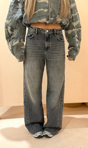 Homage mid waist straight leg jeans with studs