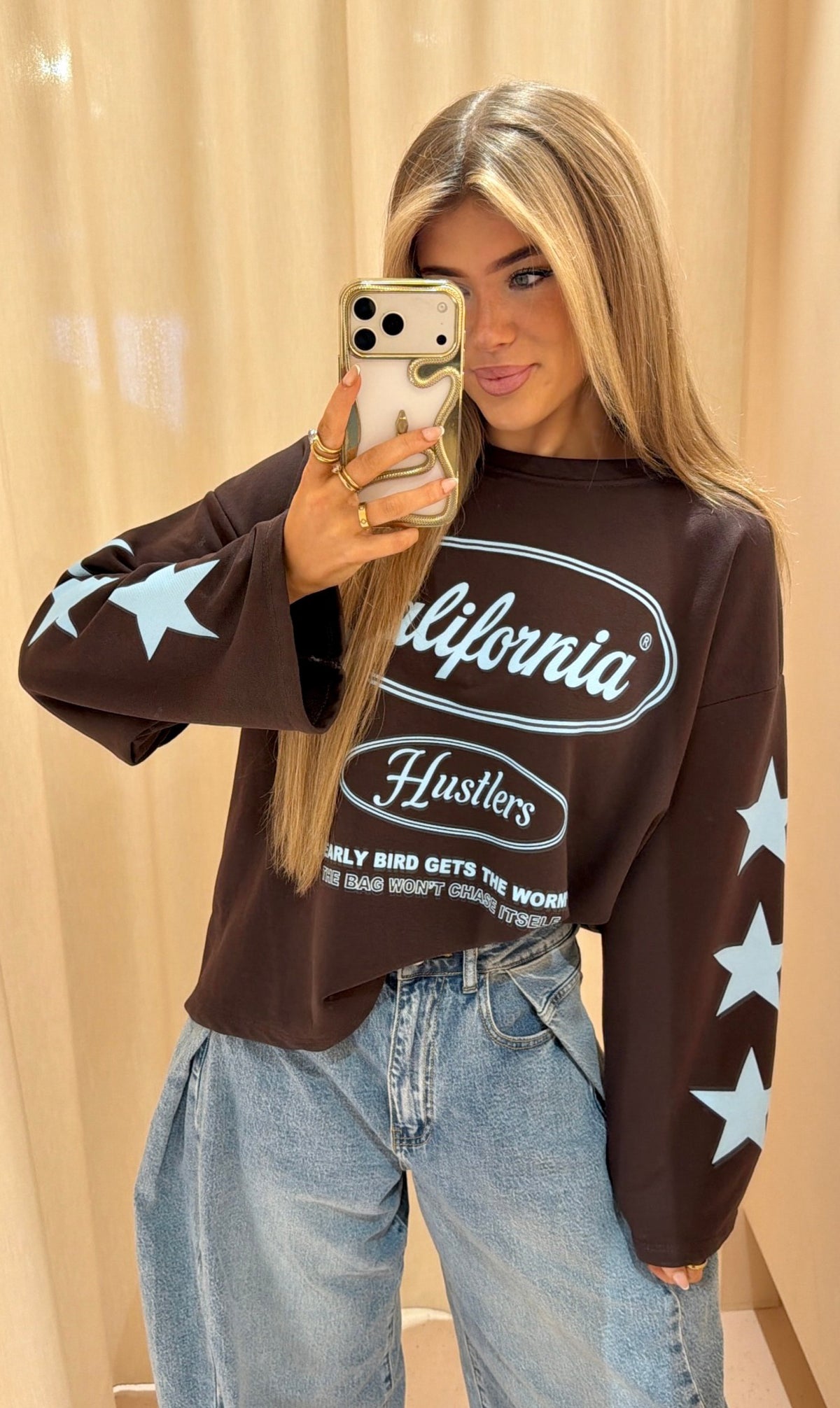 Longsleeve josje donkerbruin / blauw