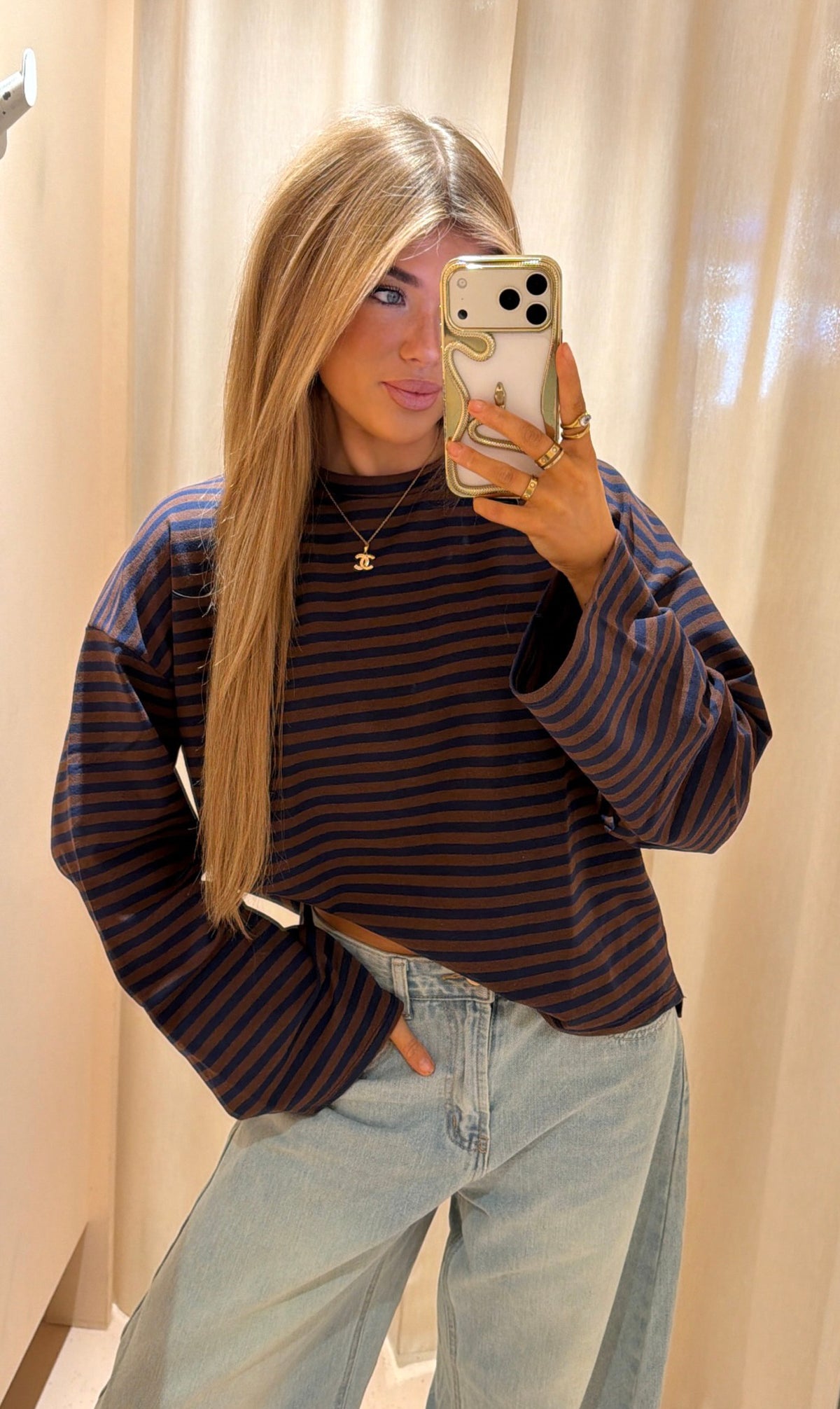 Longsleeve nova bruin/blauw