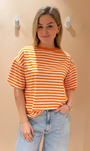 Streep shirt sylvie korte mouw oranje