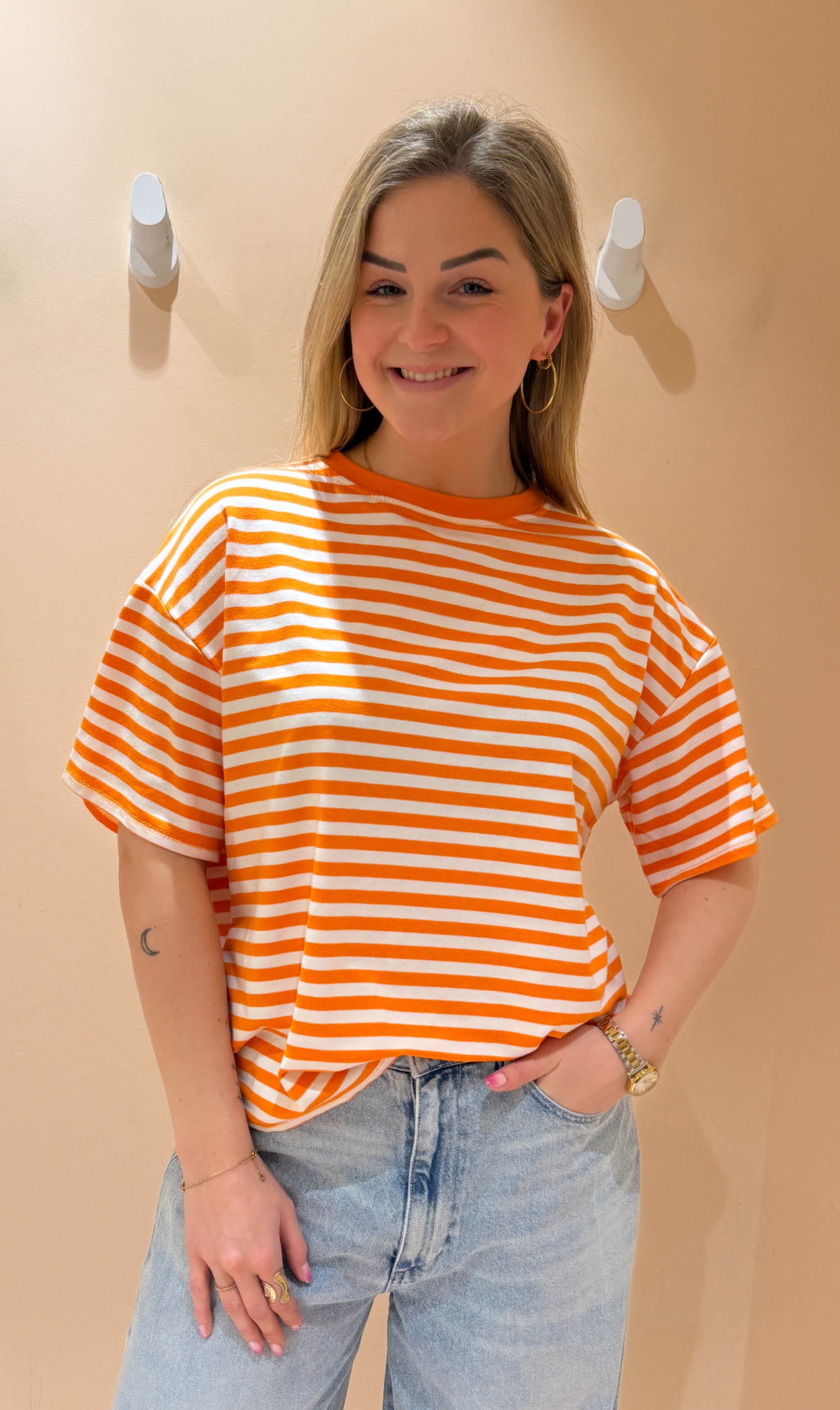Streep shirt sylvie korte mouw oranje