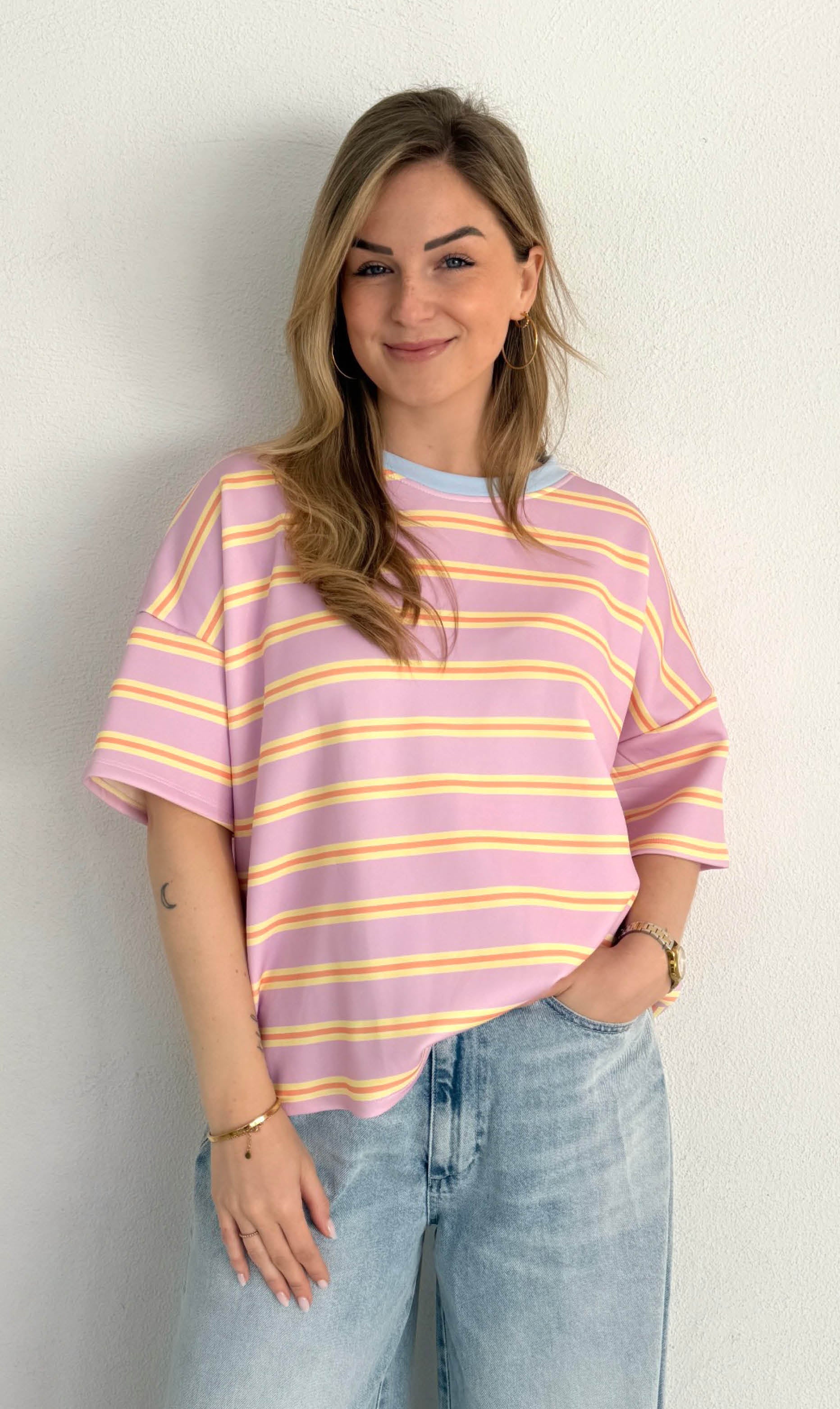 Dani streep shirt korte mouw lila