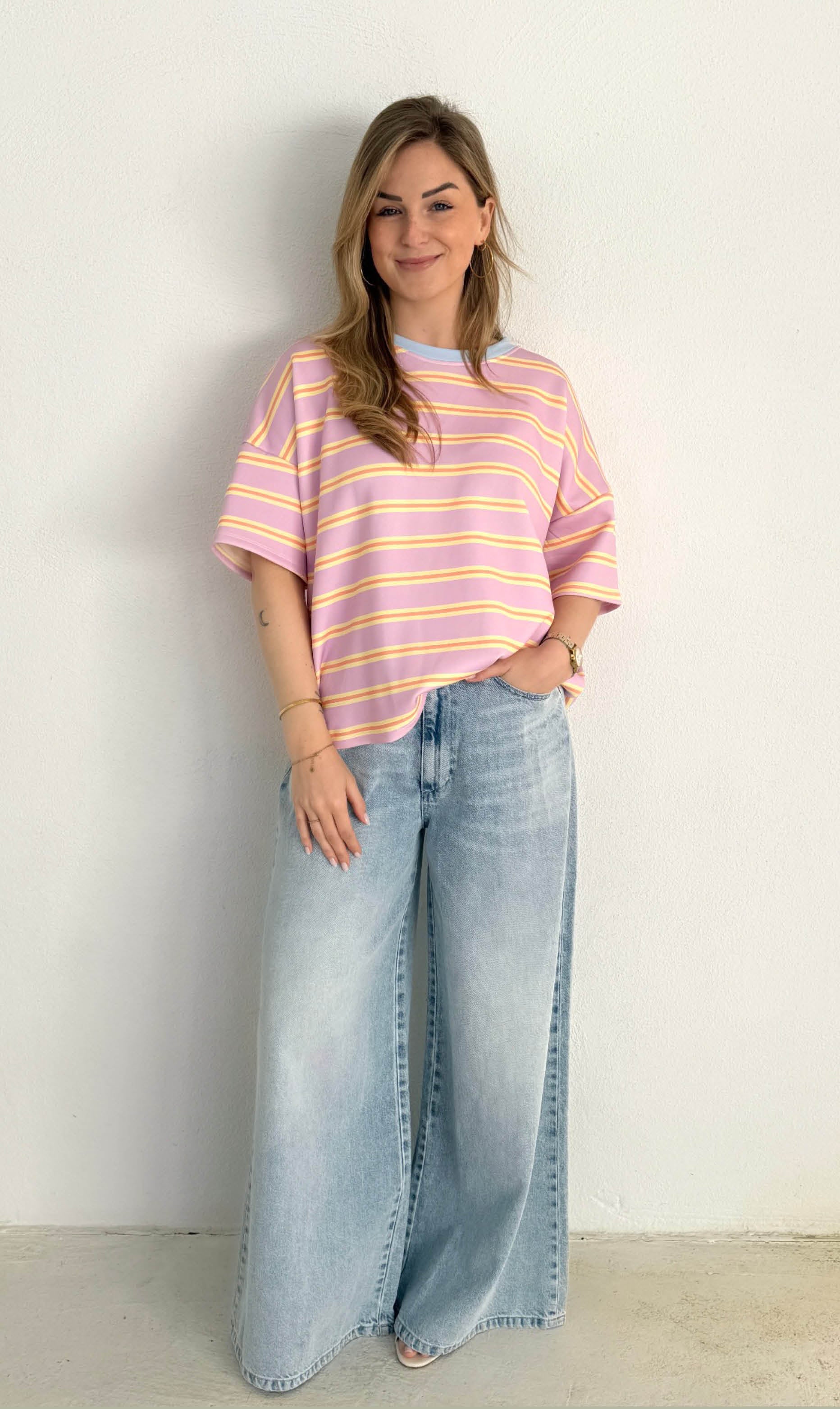 Dani streep shirt korte mouw lila