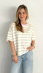Dani streep shirt korte mouw roze