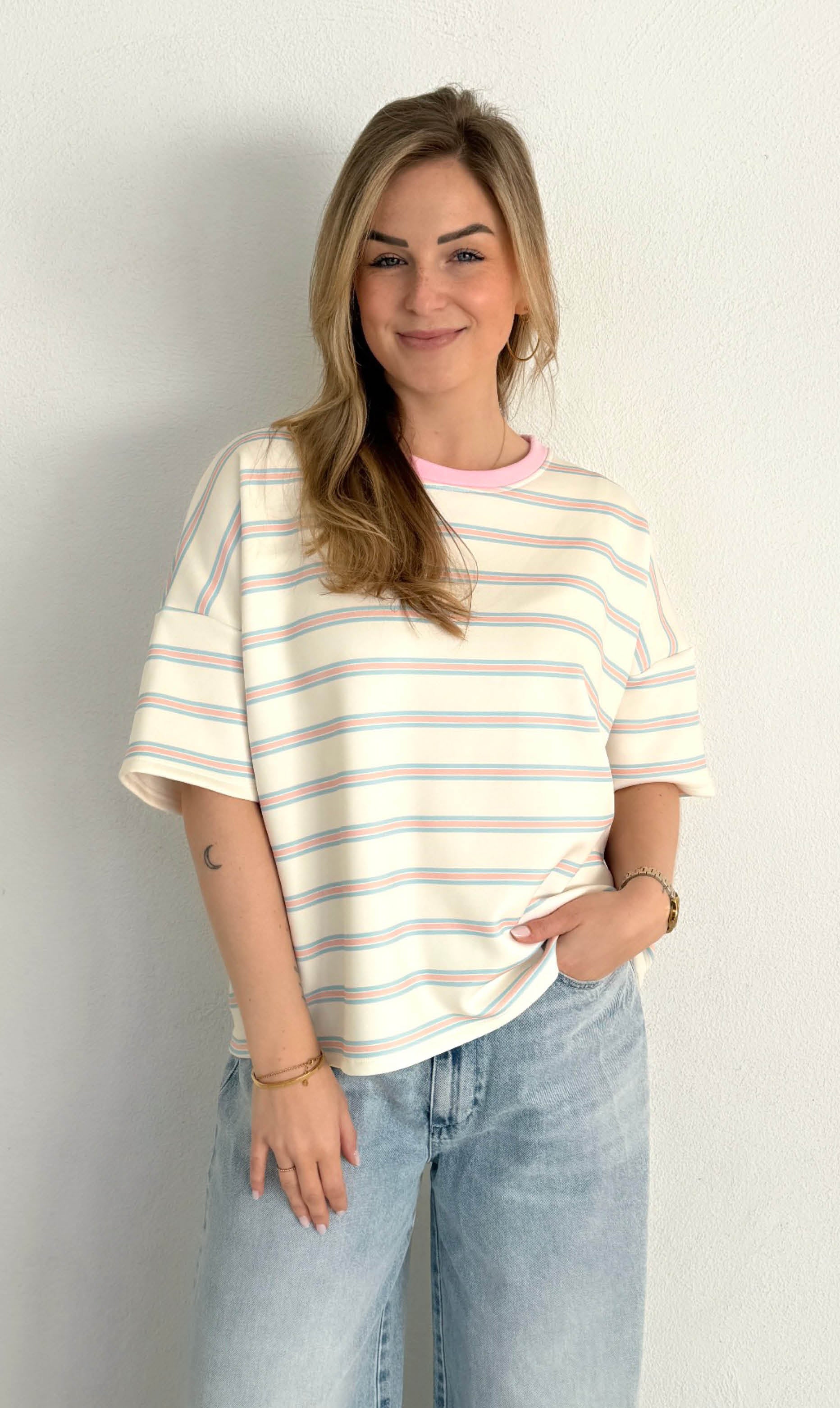 Dani streep shirt korte mouw roze