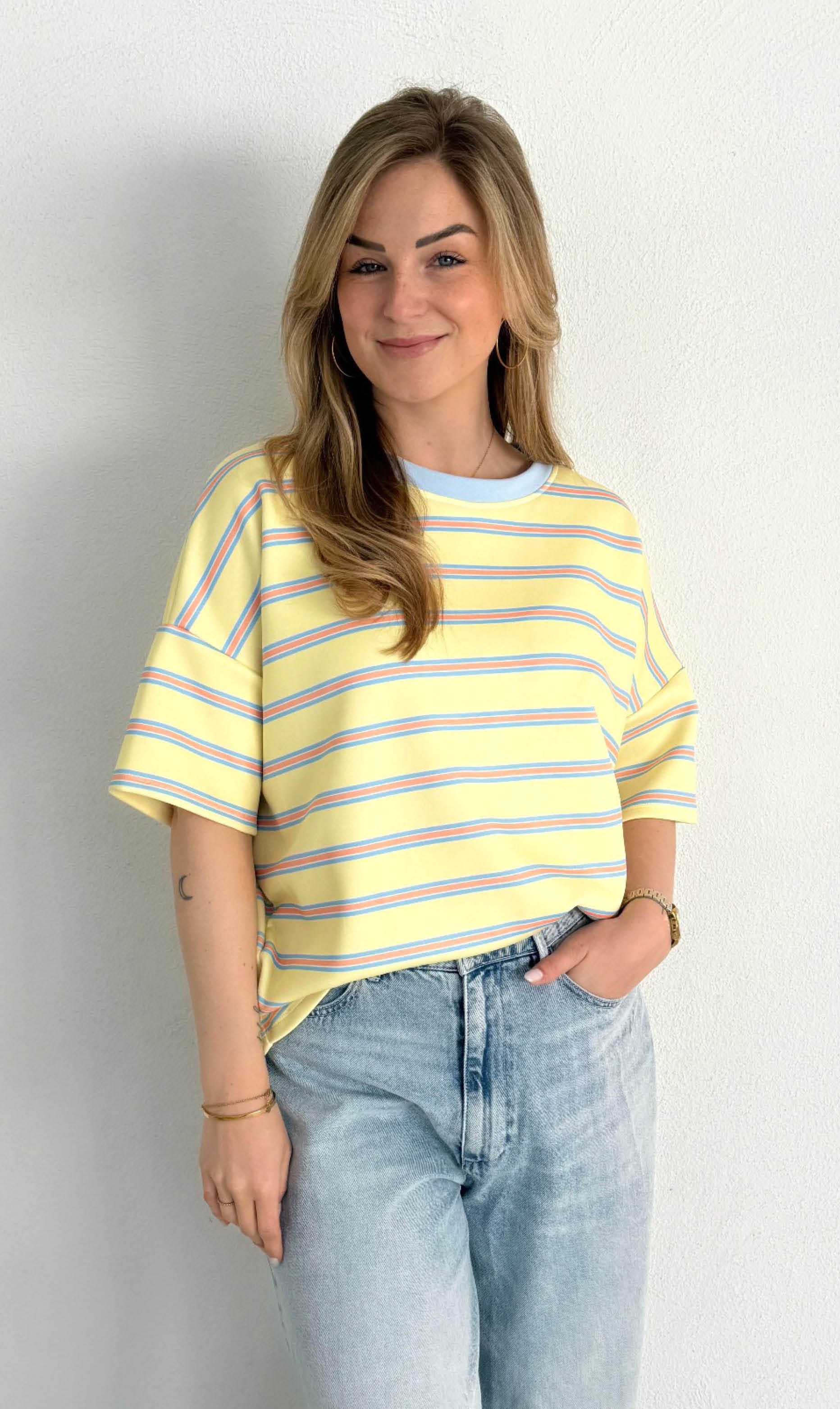 Dani streep shirt korte mouw geel