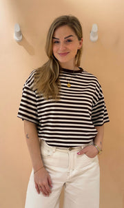 Streep shirt sylvie korte mouw bruin