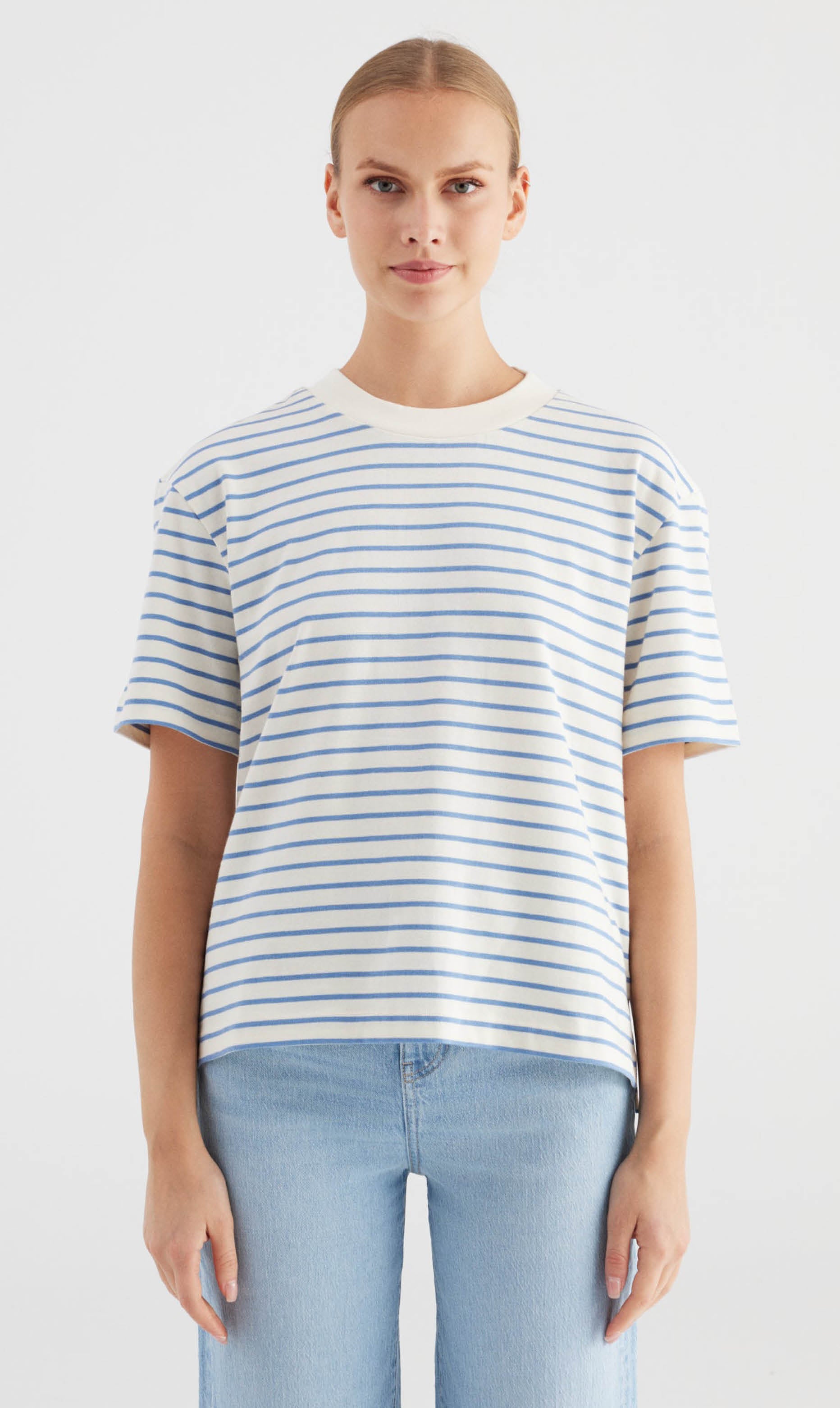 Shirt lucia streep blauw wit