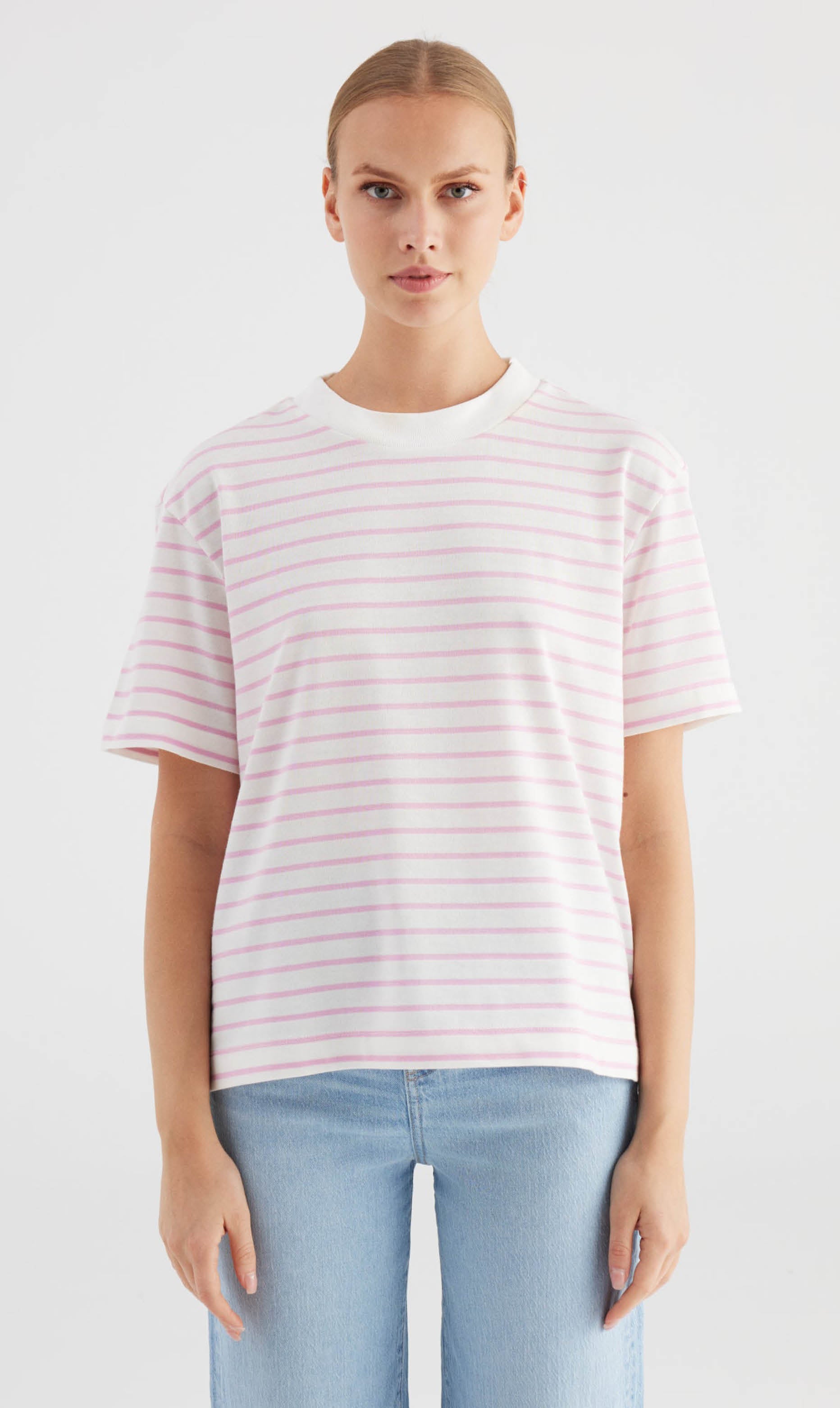Shirt lucia streep roze wit