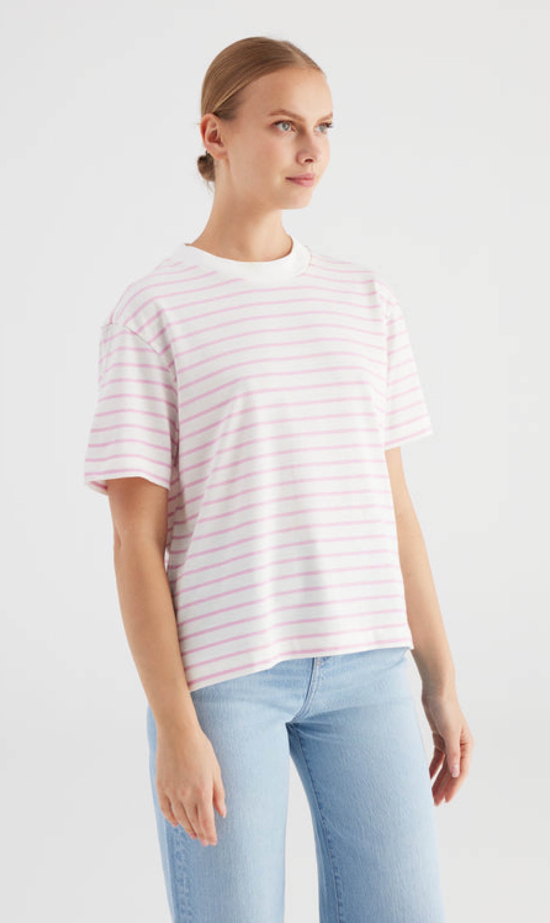 Shirt lucia streep roze wit