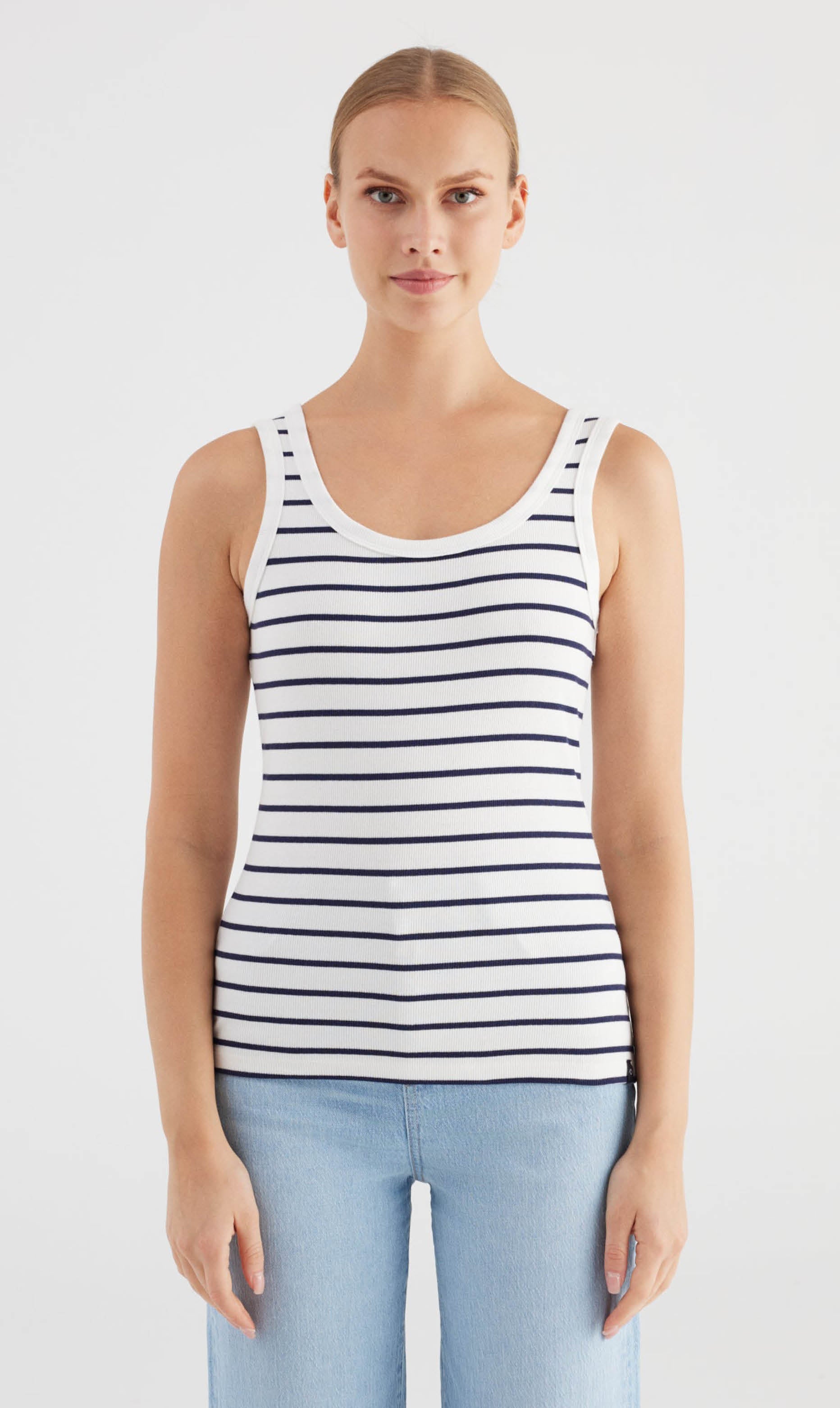 COJ Olivia top streep wit / donkerblauw