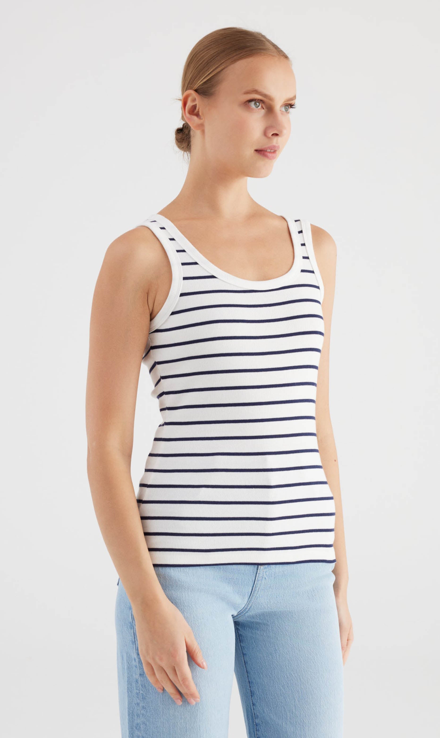 COJ Olivia top streep wit / donkerblauw