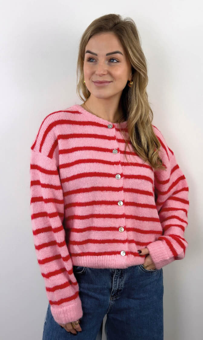 Milly vest streep roze/rood