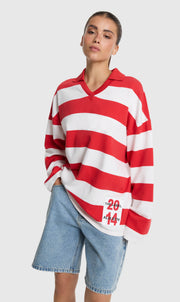 Alix ladies knitted block stripe polo sweater