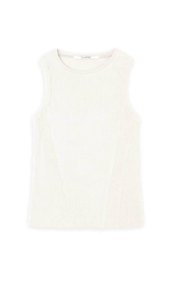 Homage detailed sleeveless rib top off white