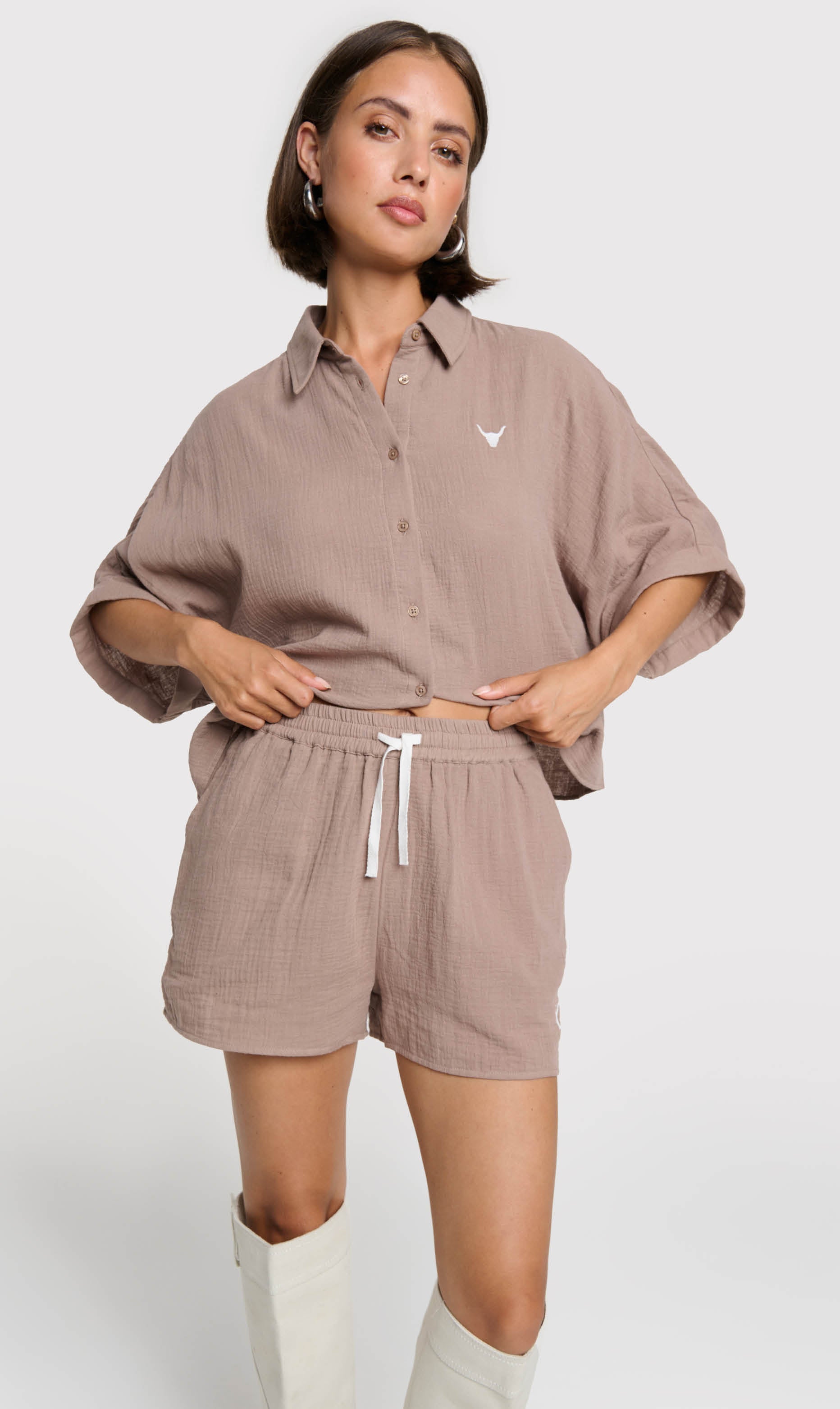 Alix the Label oversized crinkle blouse taupe