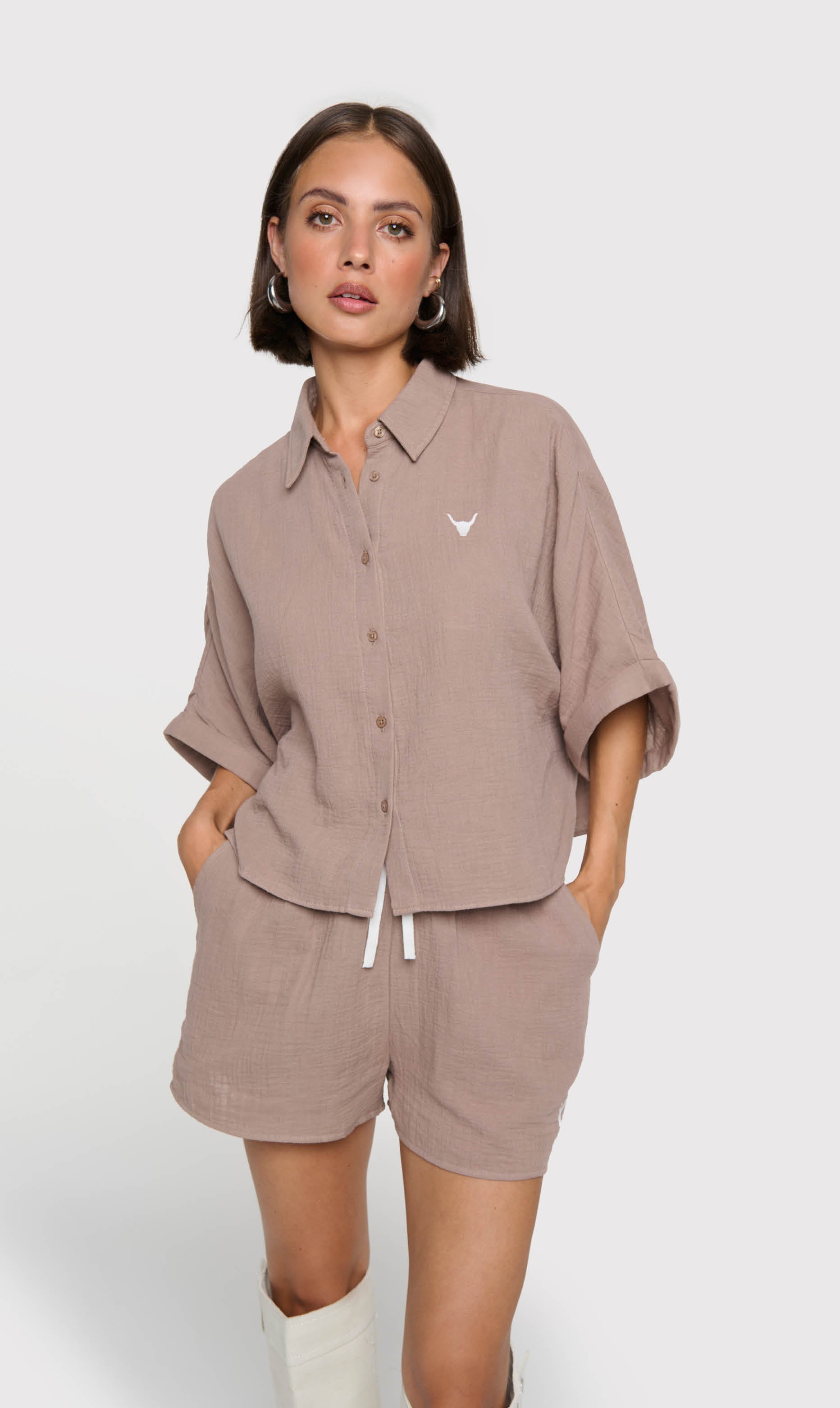 Alix the Label oversized crinkle blouse taupe