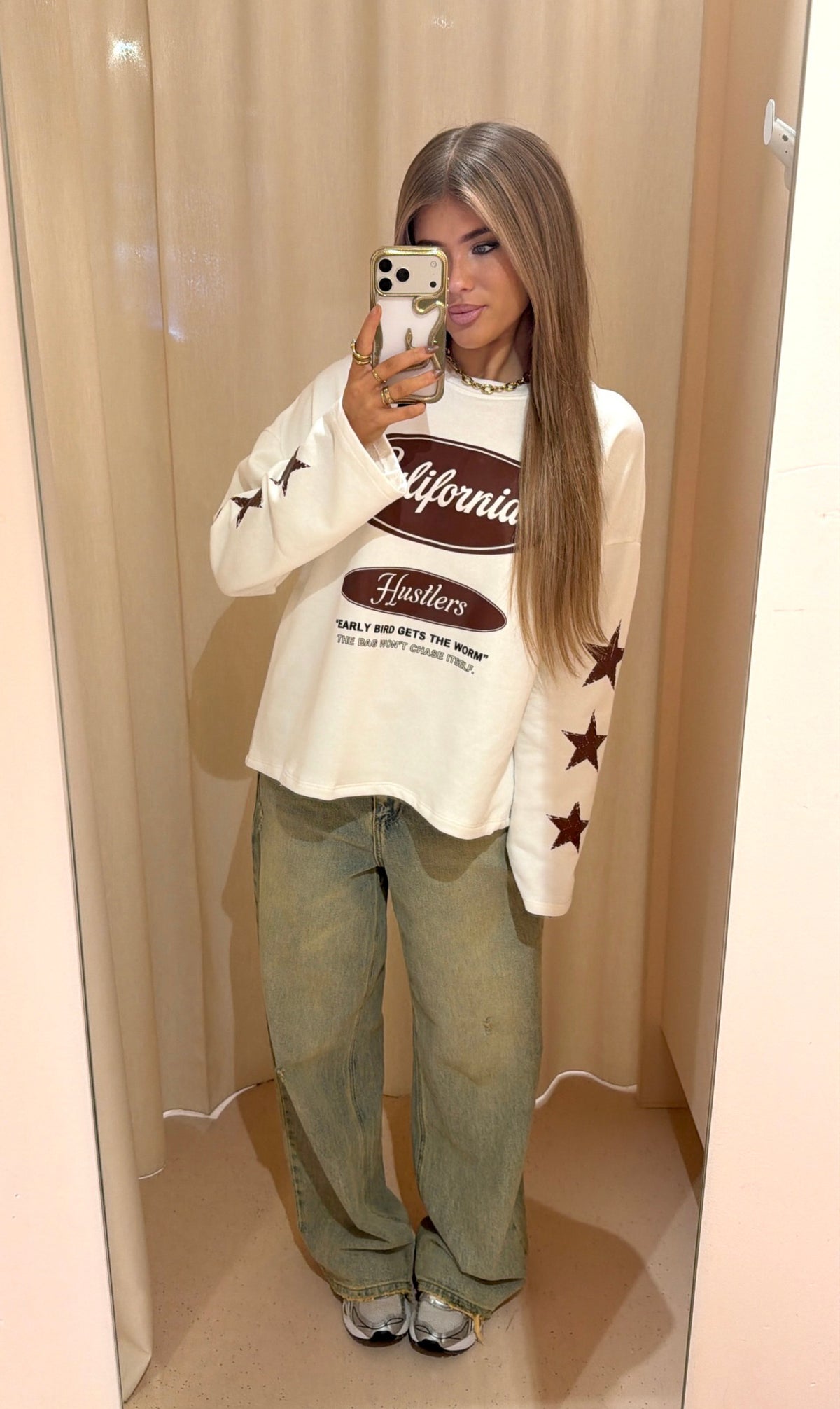 Longsleeve josje wit / bruin