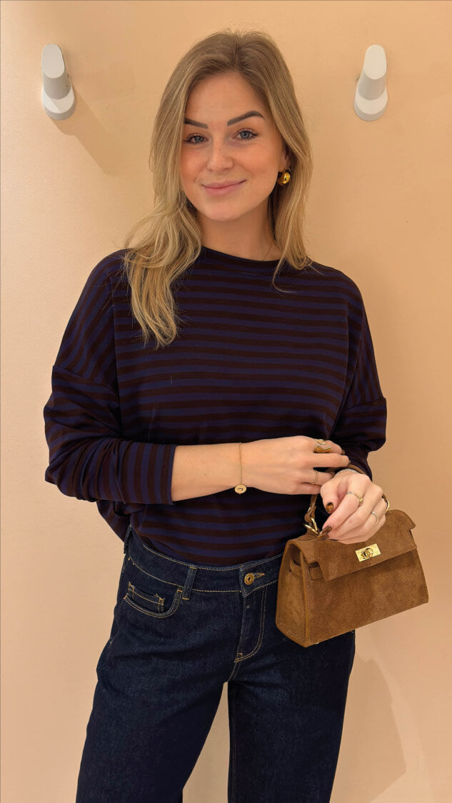 Longsleeve nina streep bruin/blauw