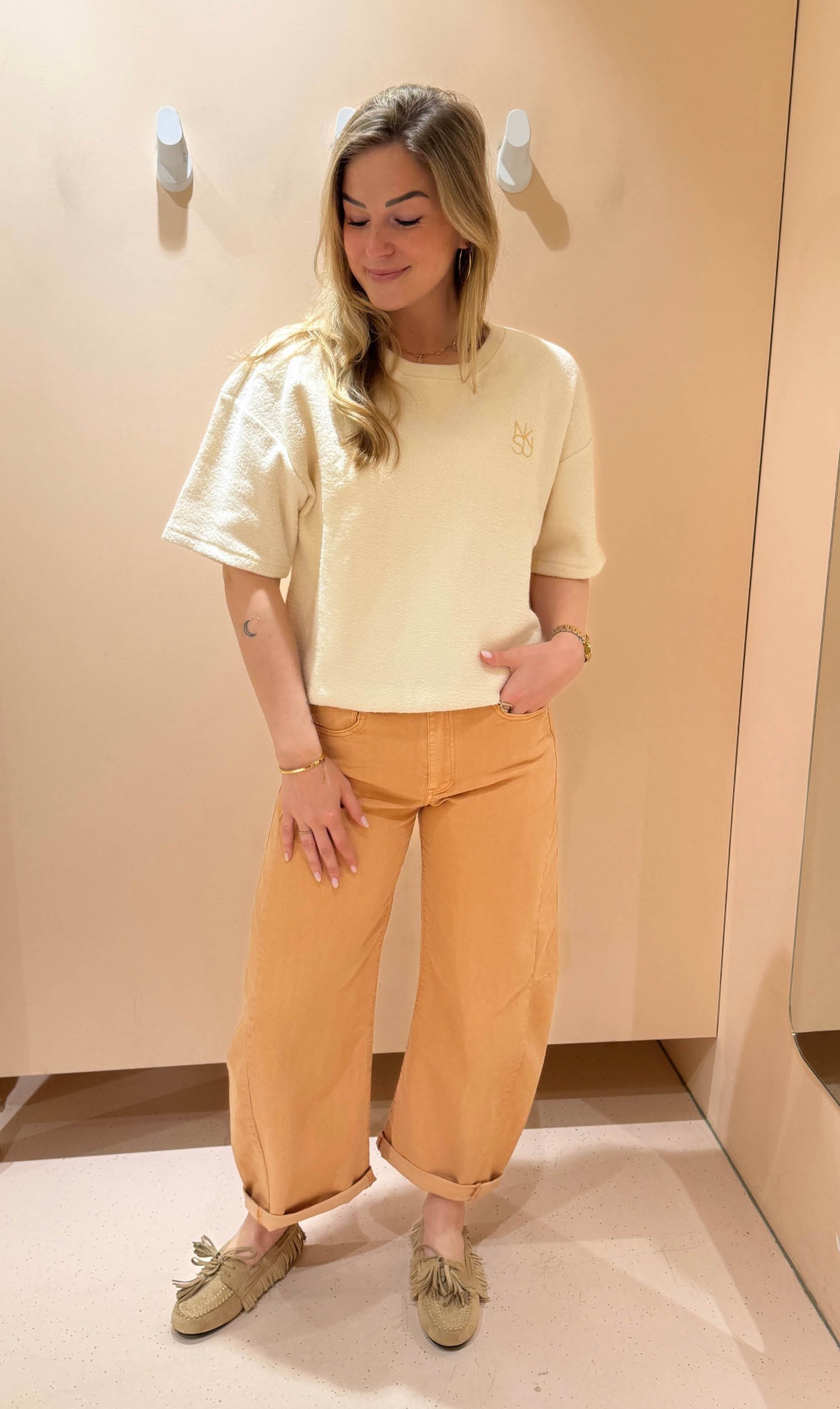 Balloon jeans stretch oranje