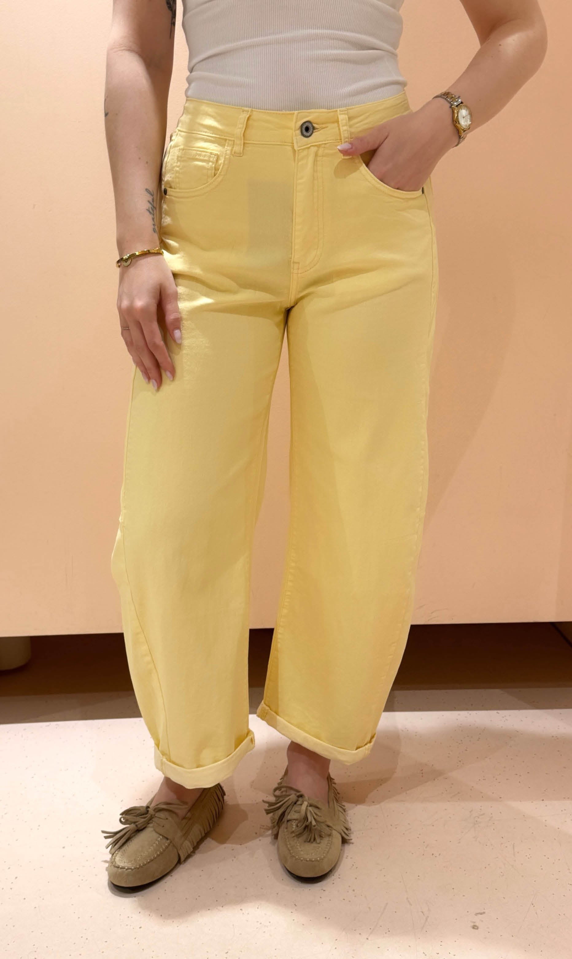 Balloon jeans stretch geel