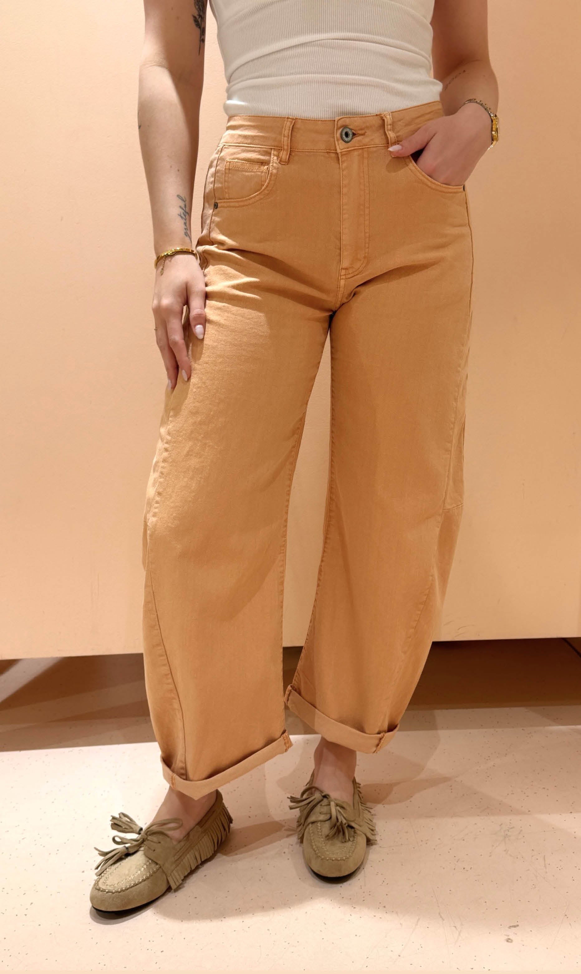 Balloon jeans stretch oranje